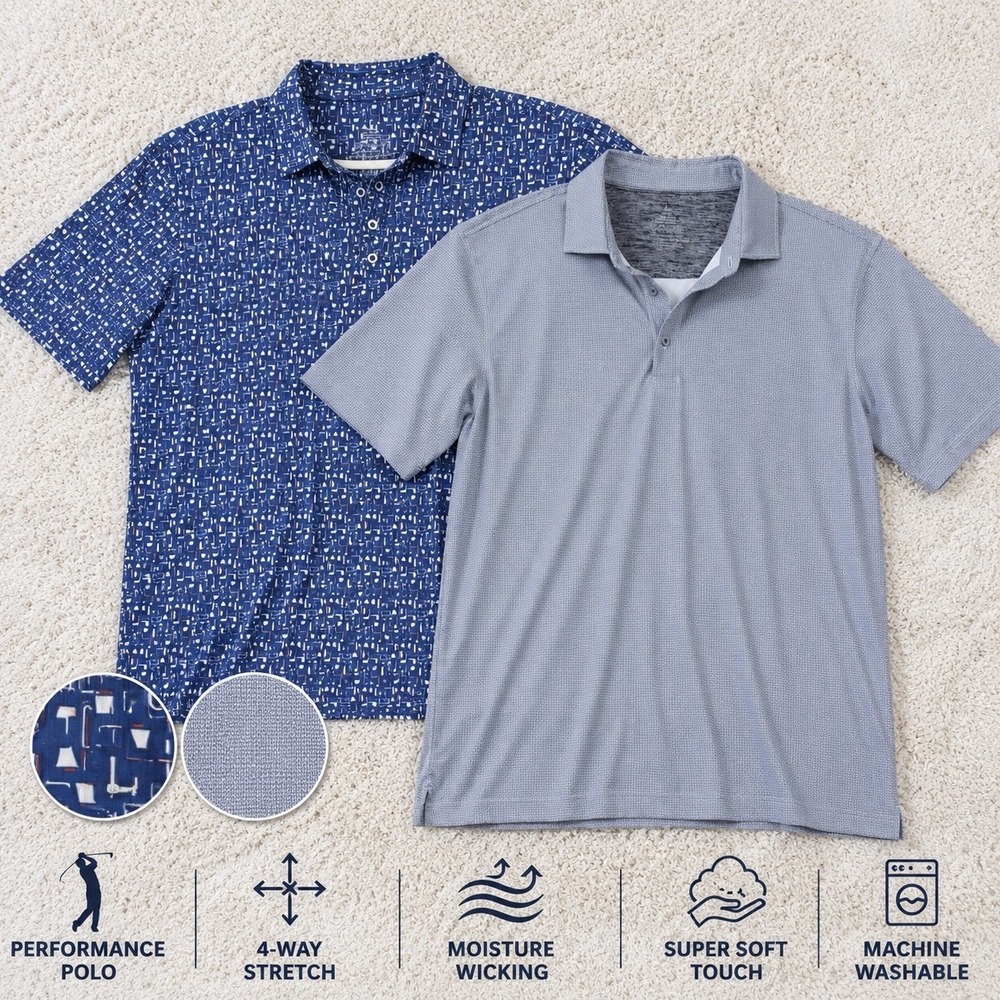 Performance Golf Polo Men Size L Blue‎ Bundle 2PK Excellent UV Stretch Wicking
